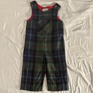 Classic Prep Navy and Green Plaid Overalls